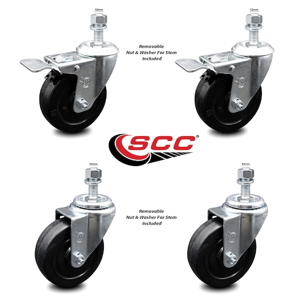 Service Caster 4 Inch Soft Rubber Wheel Swivel 12mm Stem Caster Total Lock Brake SCC, 2PK SCC-TSTTL20S414-SRS-M1215-2-S-2 - main